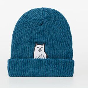 RIPNDIP Lord Nermal Cat Ribbed Knit Beanie Hat in Teal Blue Street Fall Unisex